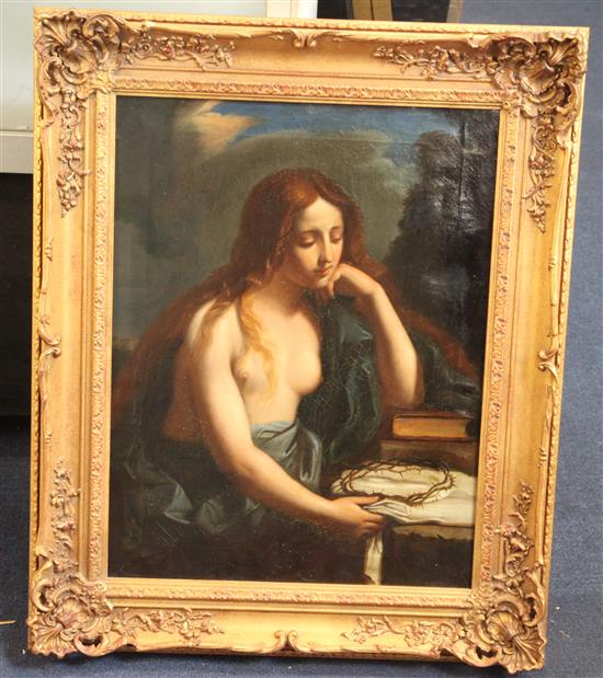 19th century French School Half naked girl looking at a crown of thorns 17.5 x 13.5in.